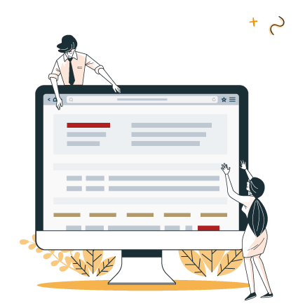 inscription en Ligne aux activites portail mjc illustration d'un homme et une femme avec un écran d'ordinateur qui montre l'outil de gestion des inscriptions aux activités MJC