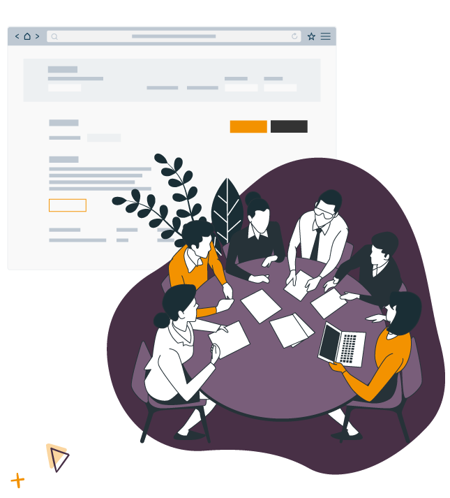 illustration d'une reunion d'un club d'affaires autour d'une table avec en fond l'outil de gestion d'inscriptions en ligne club d'affaires