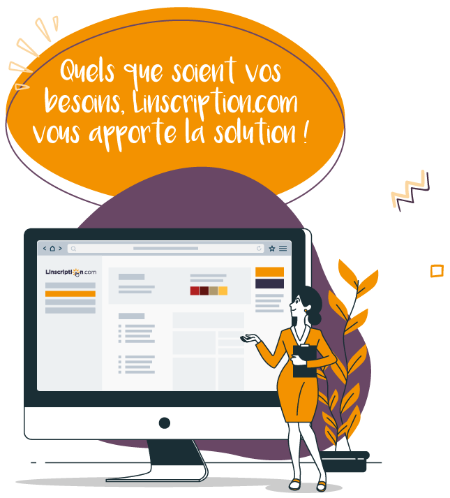 gerer les inscriptions des formations illustration d'une femme qui montre un ordinateur avec à l'écran la console de linscirption.com pour organiser des formations en ligne