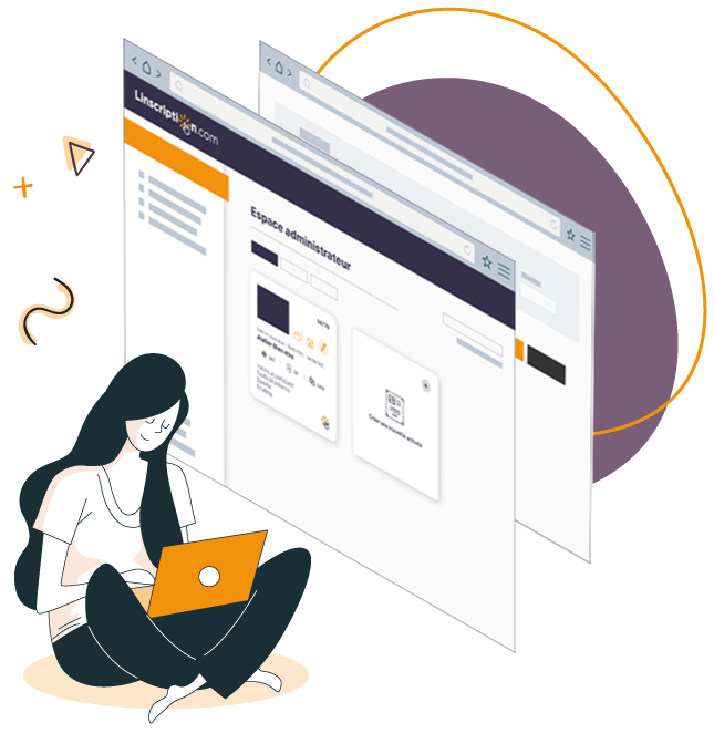 plateforme-inscription-en-ligne illustration d'une femme sur son ordinateur qui en train de gérer les inscriptions en ligne de son événement sur la plateforme linscription.com