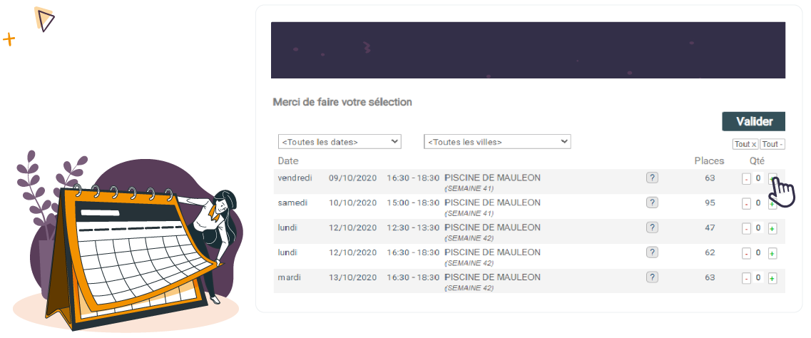 illustration d'un calendrier et des solutions pour la réouverture des activités après covid 19 avec la prise de rendez-vous en ligne sur linscription.com