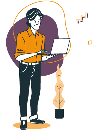 illustration d'un homme sur un ordinateur sur la solution de gestion d'inscriptions en ligne