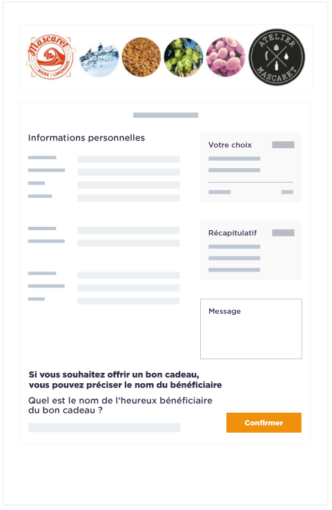 illustration d'un formulaire d'inscriptions en ligne avec gestion de bons cadeaux