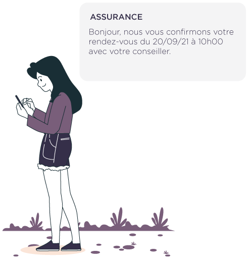confirmation-inscription-rdv-par-sms-3 illustration d'une femme qui reçoit par sms sa confirmation d'inscription à son rdv