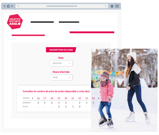 illustration d'un formulaire de réservation d'accès à la patinoire et à la location de patins en ligne