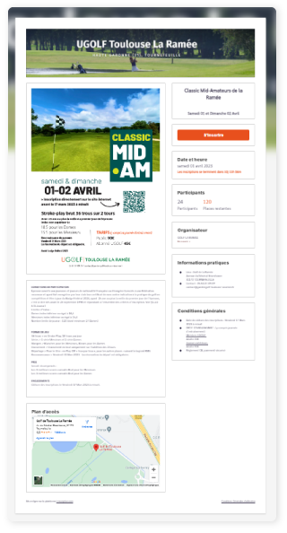 formulaire d'inscriptions en ligne créé sur Linscription.com pour une compétition de golf