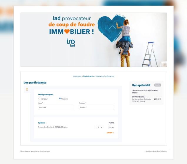 formulaire d'inscriptions et paiement en ligne secteur immobilier Linscription.com