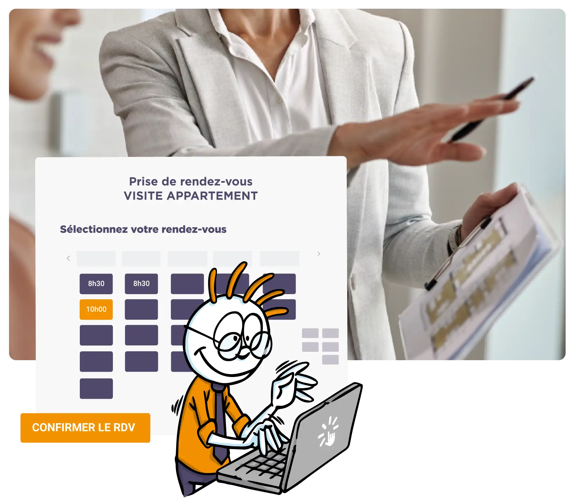 illustration et photo sur l'outil de prise de rendez-vous de Linscription.com