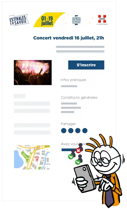 billetterie en ligne qrcode illustration formulaire d'inscriptions en ligne pour une billetterie