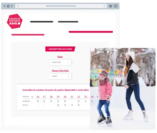 gestion réservations locations de patins en ligne illustration d'un formulaire de réservation d'accès à la patinoire et à la location de patins en ligne créé par Linscription.com